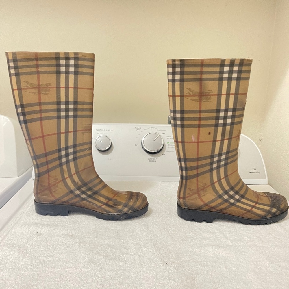 Burberry Plaid Knee High Rain boots